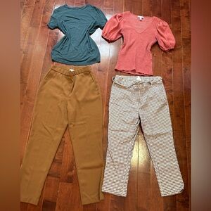 Woman’s Office Professional Clothing Haul— 2 Pants 2 Short Sleeve Tops Size S/XS